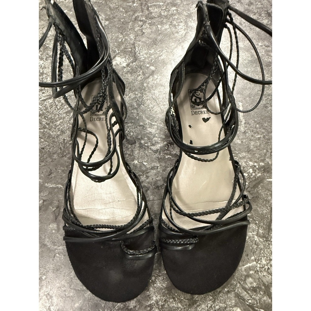 Decree‎ Womens Strappy Gladiator Toe Loop Boho Sandals Back Zip Black Sz 8
